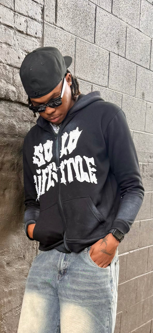 SOLO LIFESTYLE "Alone, Not Lonely" 002 Distressed Premium Zip-up Hoodie