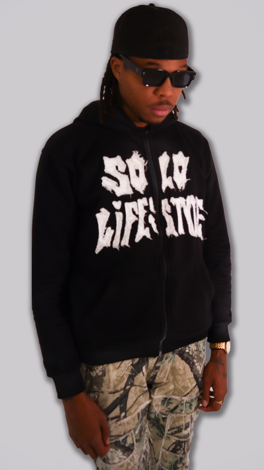 SOLO LIFESTYLE "Alone, Not Lonely" 002 Distressed Premium Zip-up Hoodie