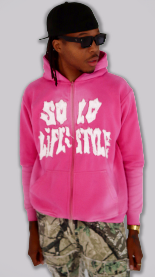 SOLO LIFESTYLE "Alone, Not Lonely" 002 Distressed Premium Zip-up Hoodie
