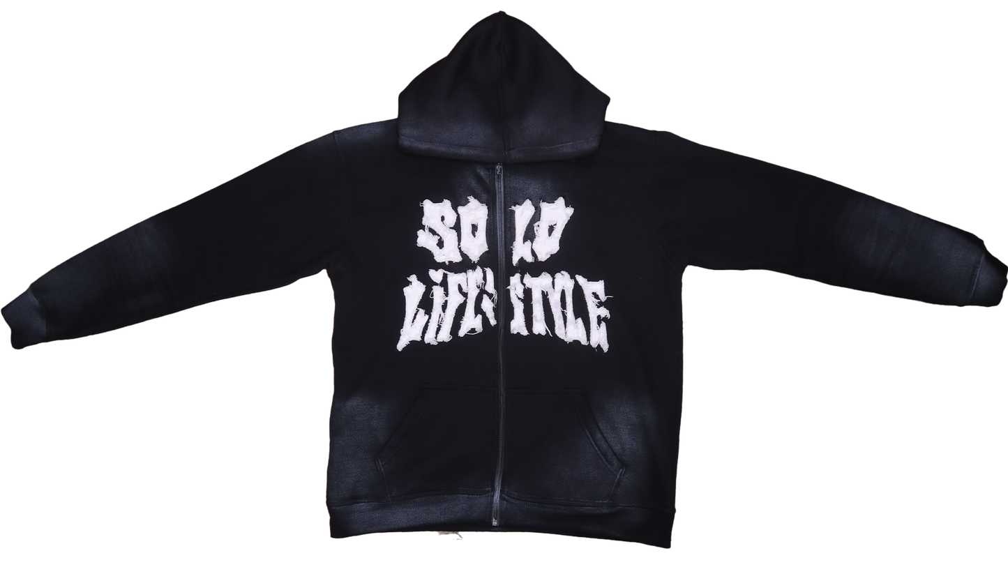 SOLO LIFESTYLE "Alone, Not Lonely" 002 Distressed Premium Zip-up Hoodie